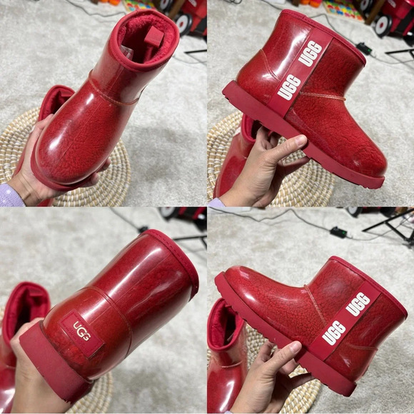 UGG Women’s Classic Samba Ribbon Red Mini Clear Waterproof Boots Size 6 - Picture 15 of 16